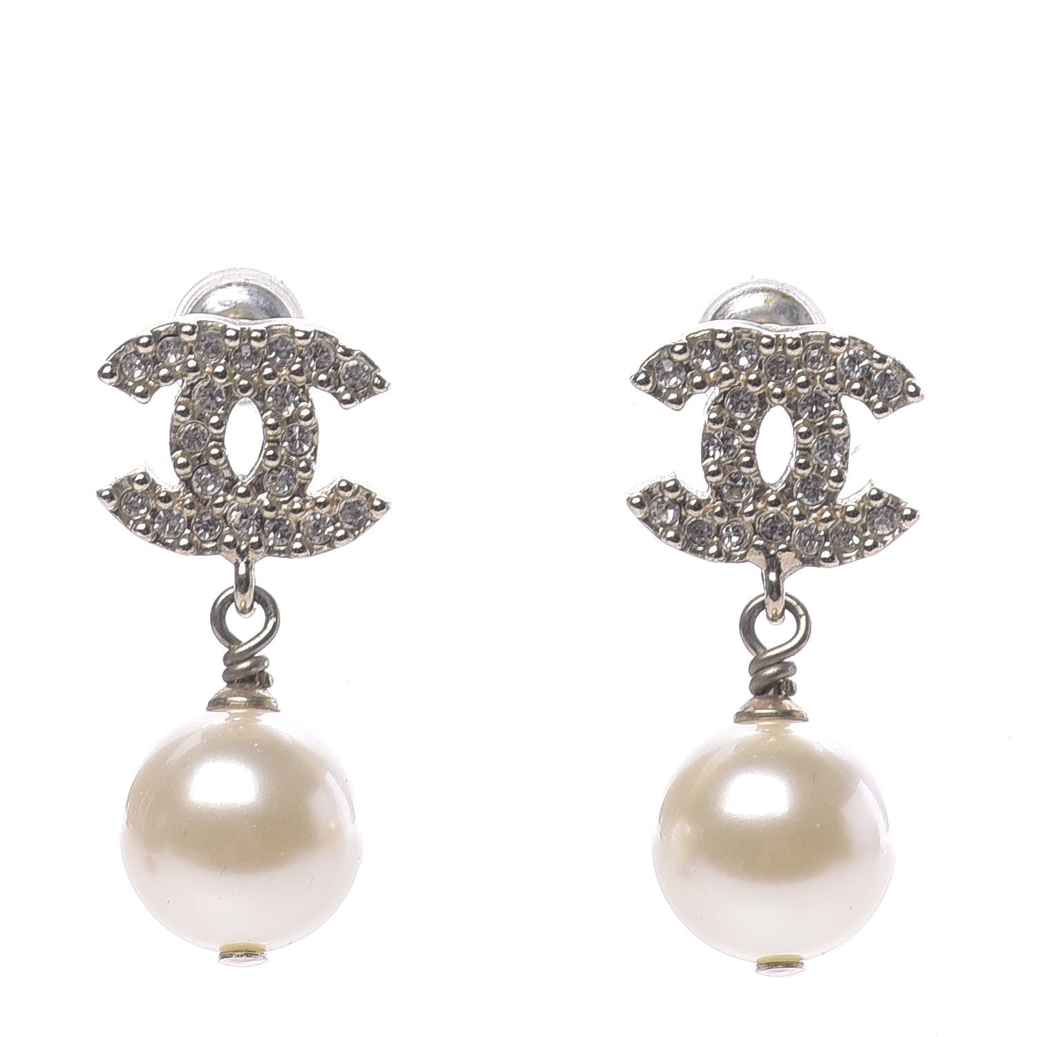Chanel Crystal Pearl CC Drop Earrings Gold 1 of 4