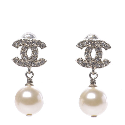 Chanel Crystal Pearl CC Drop Earrings Gold 1 of 4