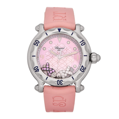 Chopard Stainless Steel Rubber Diamond Pink Sapphire Pink Mother of Pearl 38mm Happy Sport Fish Quartz Watch 1 of 5