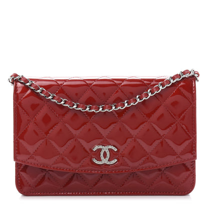 Chanel Patent Quilted Brilliant Wallet On Chain WOC Red 1 of 11