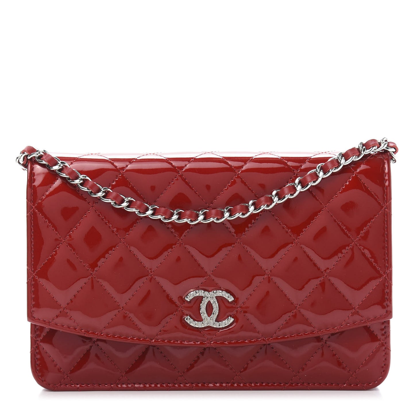 Patent Quilted Brilliant Wallet On Chain WOC Red