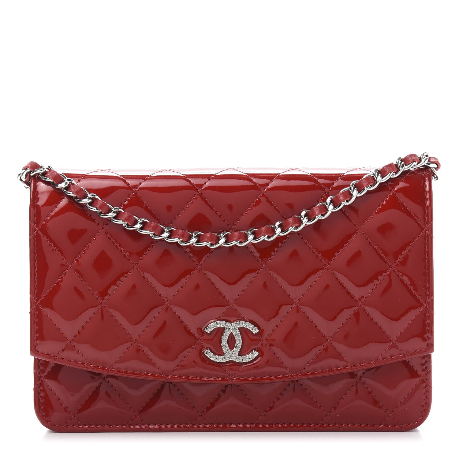 Chanel Patent Quilted Brilliant Wallet On Chain WOC Red 1 of 11