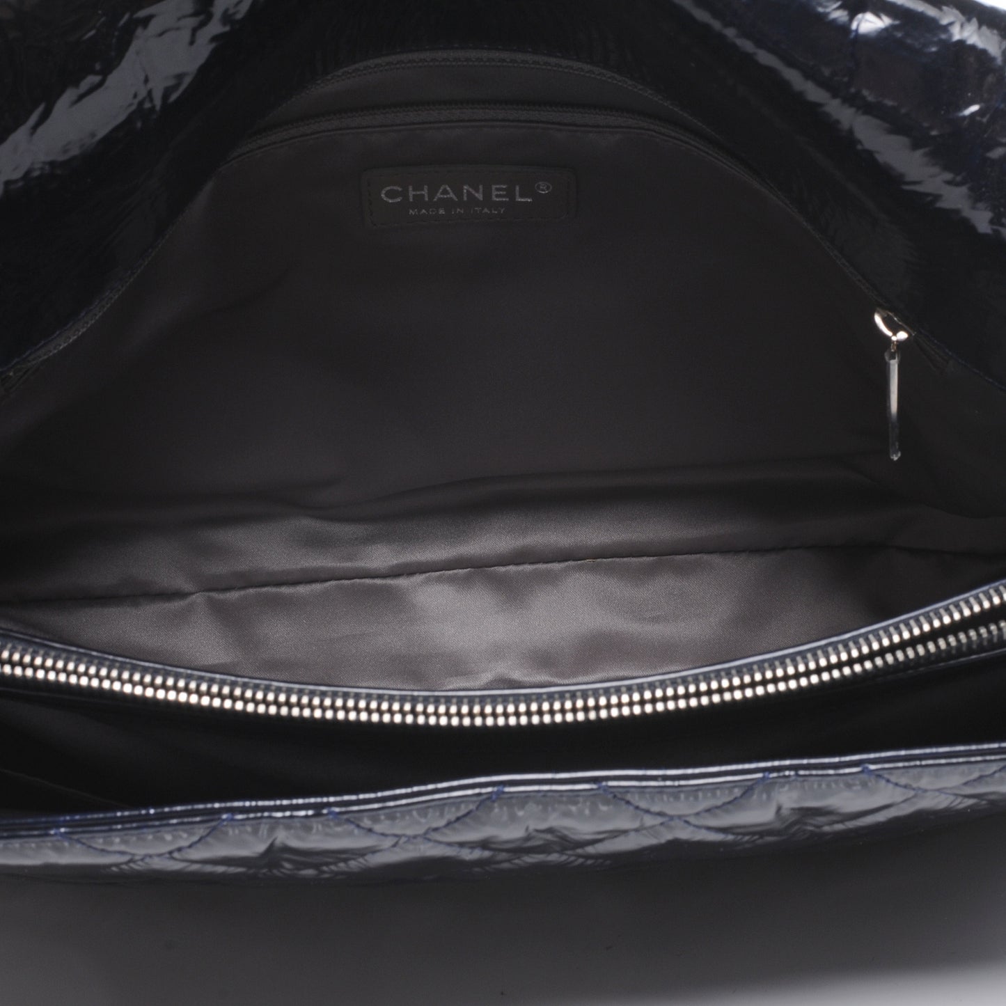 Patent Quilted XL Flap Navy Blue
