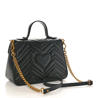 Gucci Calfskin Matelasse Small GG Marmont Top Handle Shoulder Bag Black 2 of 8