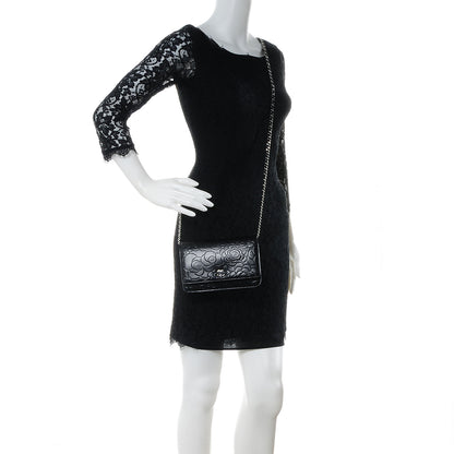 Chanel Lambskin Camellia Wallet on Chain WOC Black 2 of 8