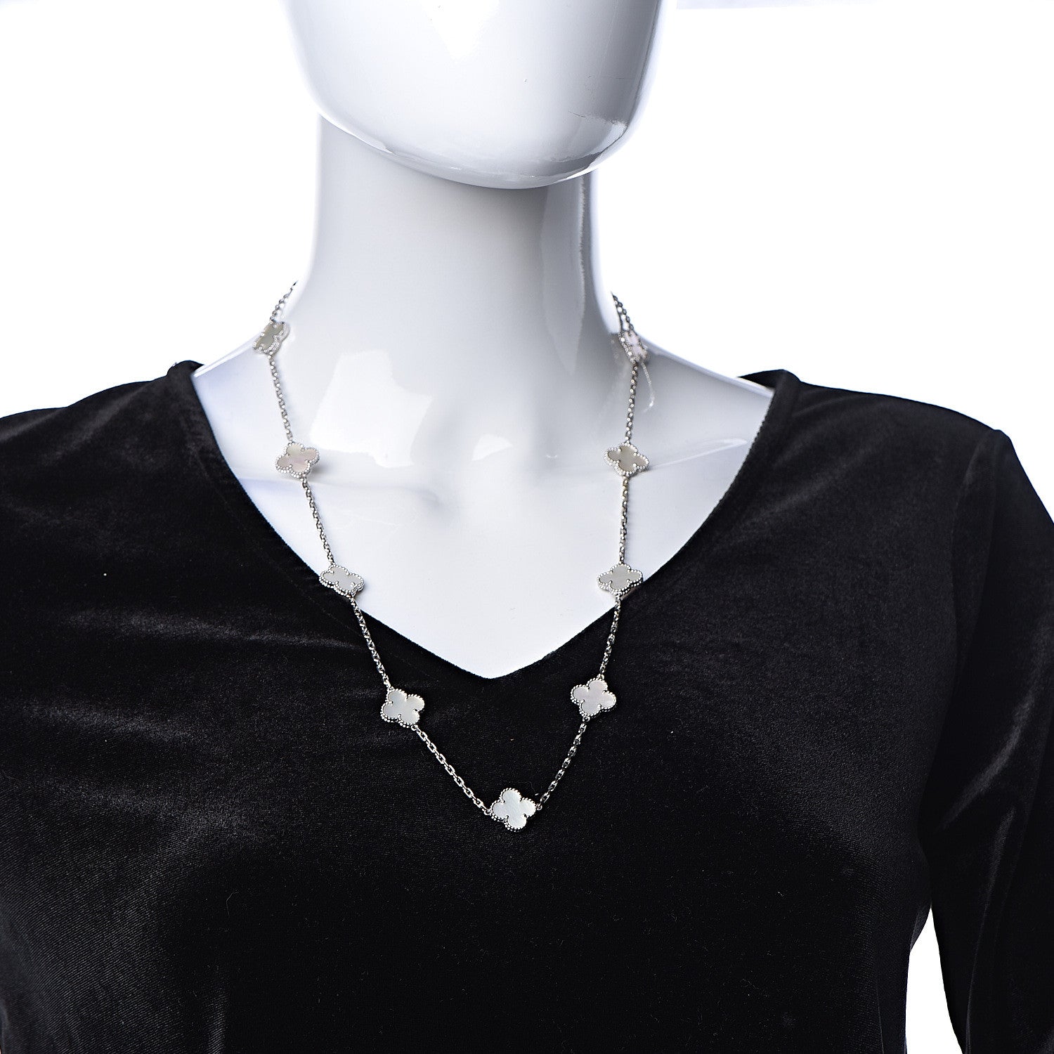 Van Cleef & Arpels 18K White Gold Mother of Pearl 10 Motifs Vintage Alhambra Necklace 2 of 8