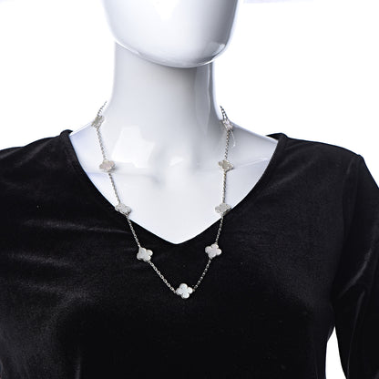Van Cleef & Arpels 18K White Gold Mother of Pearl 10 Motifs Vintage Alhambra Necklace 2 of 8