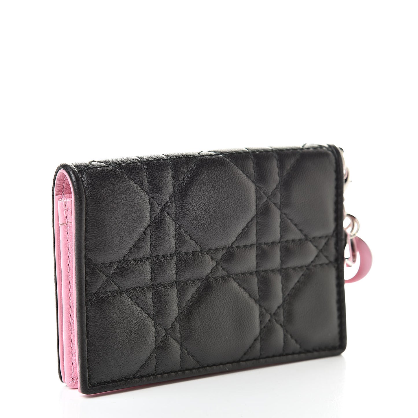 Lambskin Cannage Bi-Color Small Lady Dior Flap Card Holder Black Pink