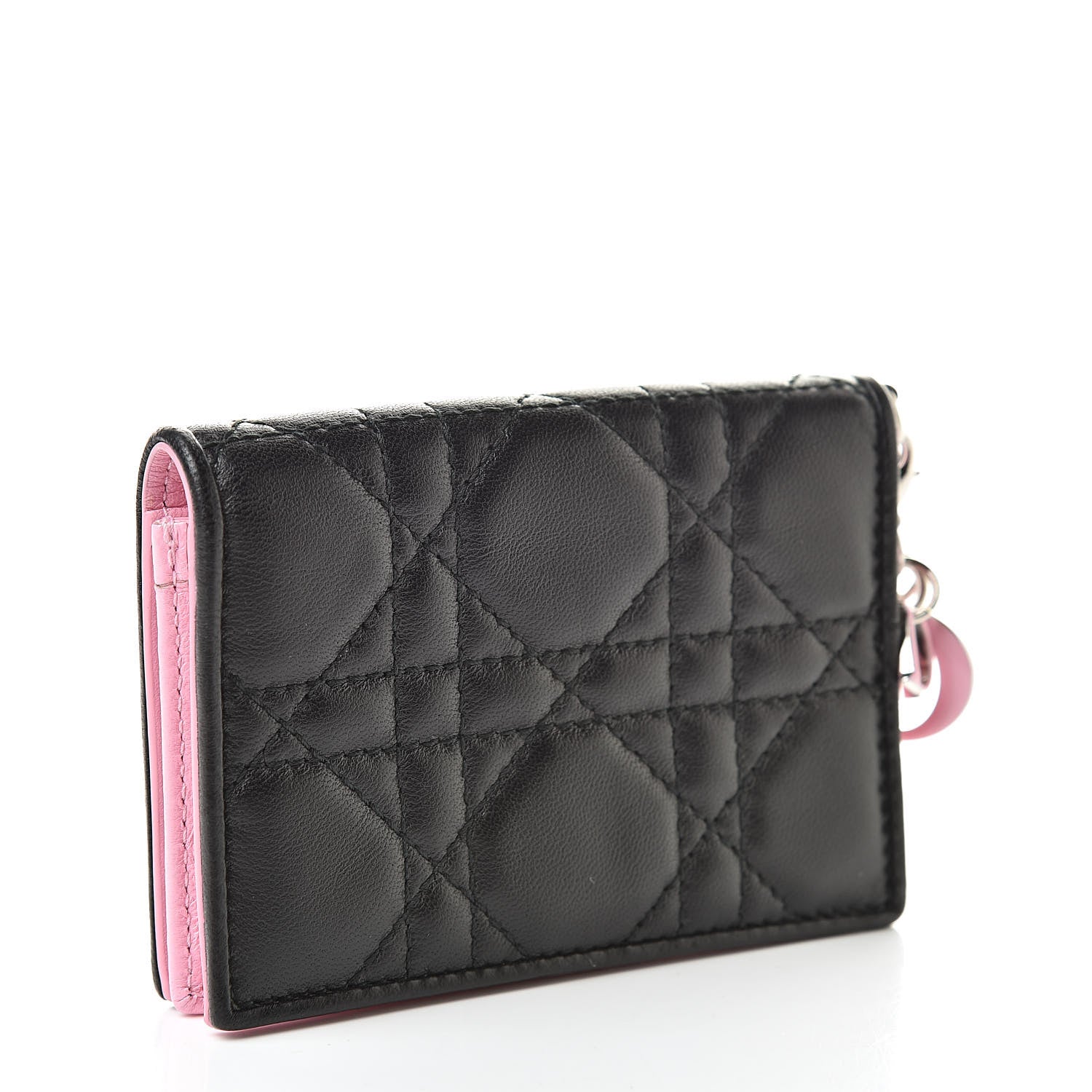 Christian Dior Lambskin Cannage Bi-Color Small Lady Dior Flap Card Holder Black Pink 3 of 8