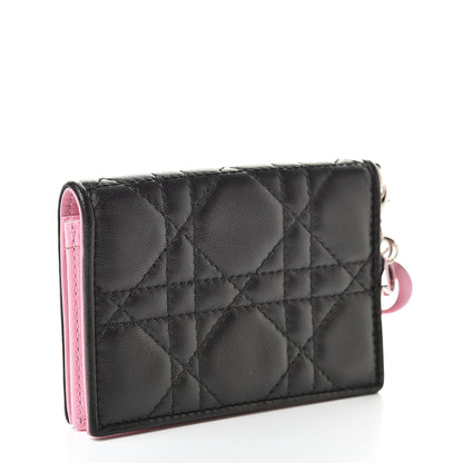 Christian Dior Lambskin Cannage Bi-Color Small Lady Dior Flap Card Holder Black Pink 3 of 8