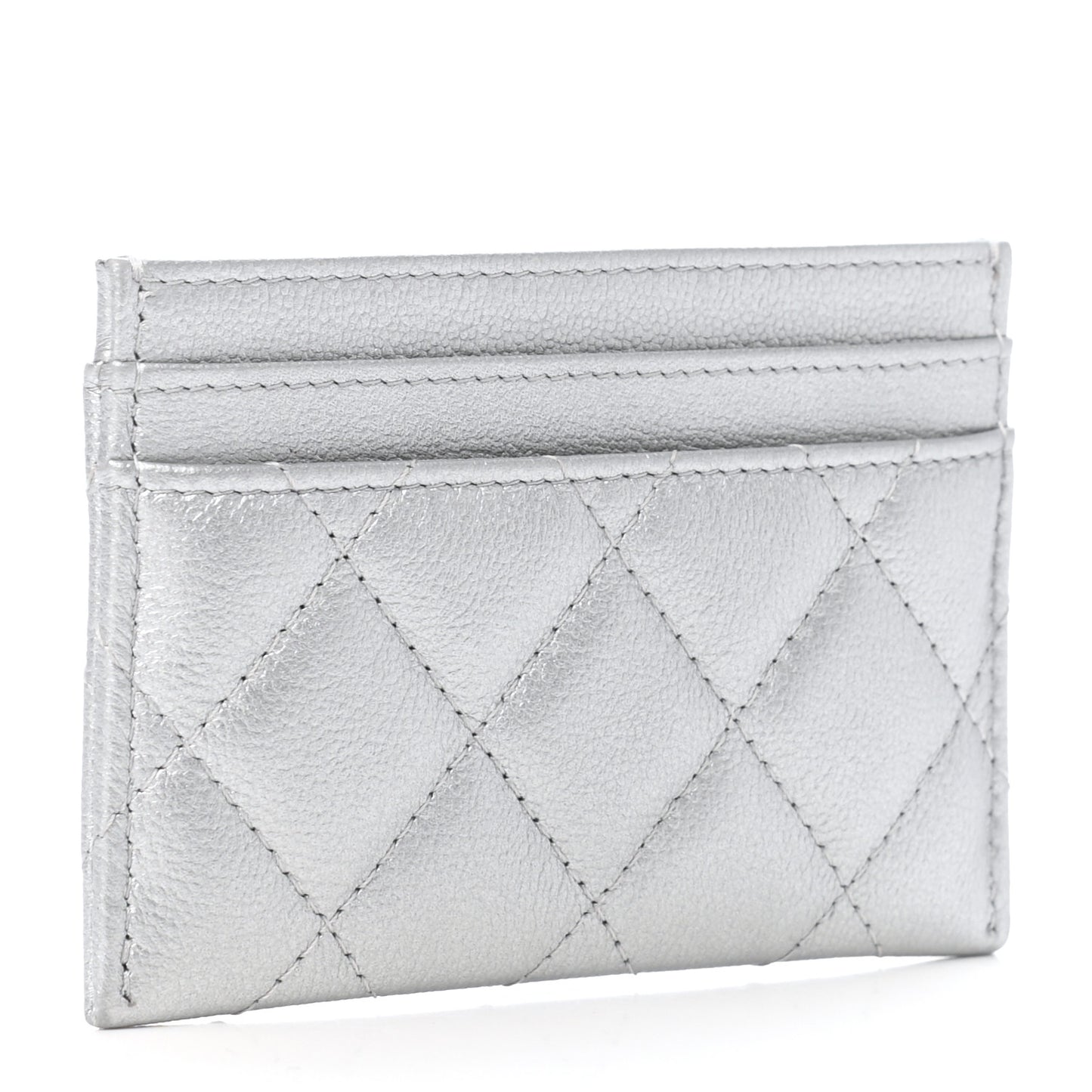 Metallic Calfskin Quilted Reissue Card Holder Silver