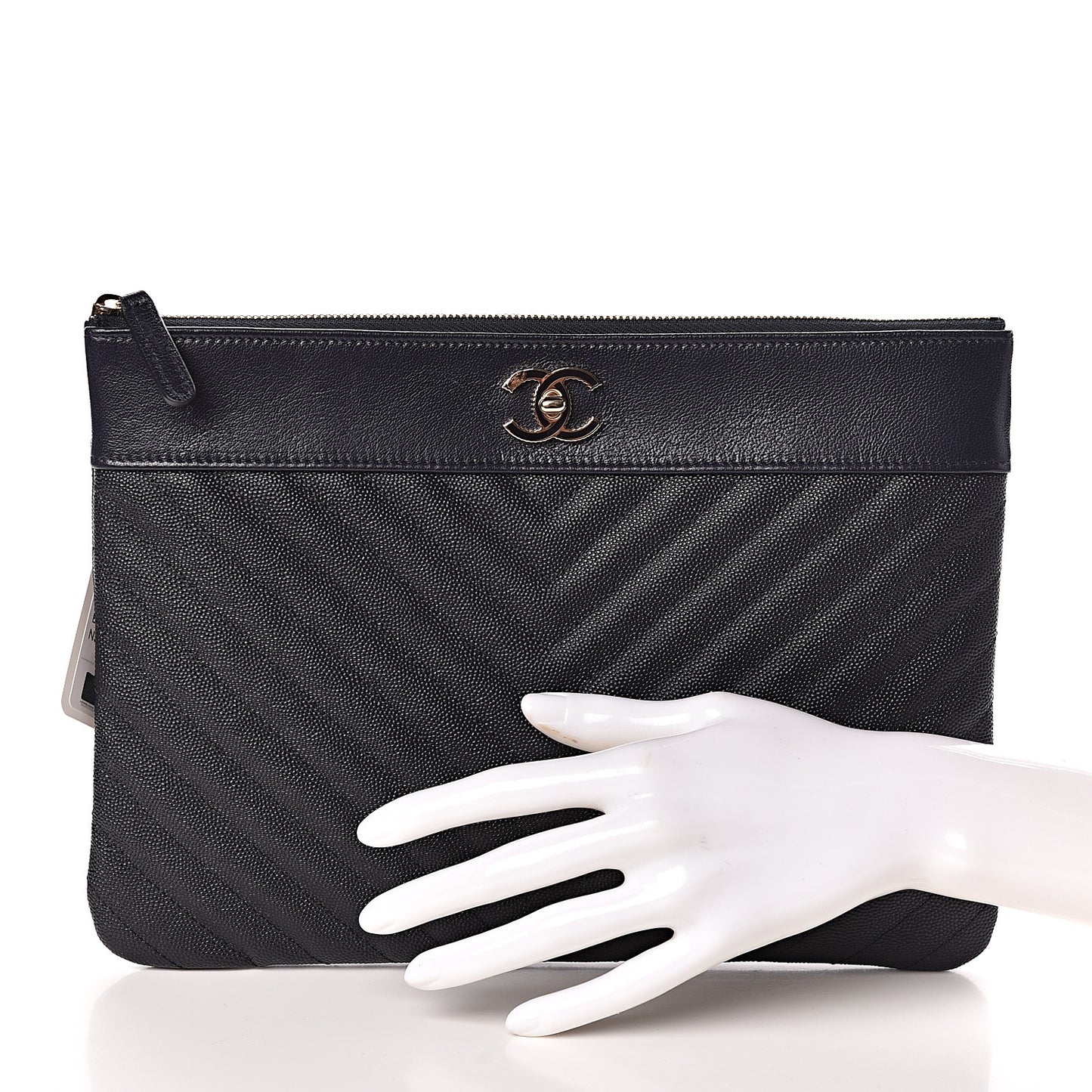 Caviar Quilted Medium Vintage Mademoiselle Cosmetic Case Navy Blue