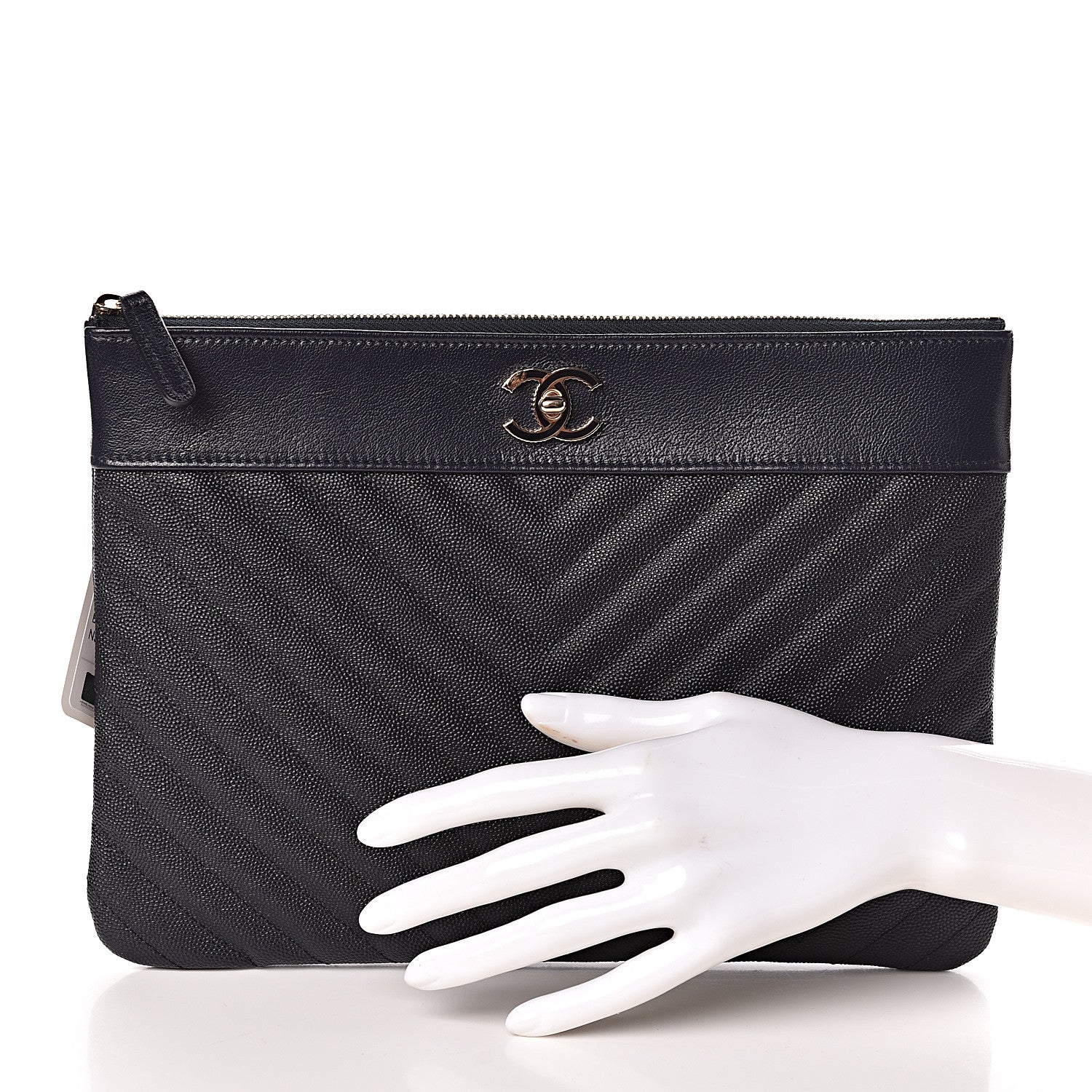 Chanel Caviar Quilted Medium Vintage Mademoiselle Cosmetic Case Navy Blue 2 of 8