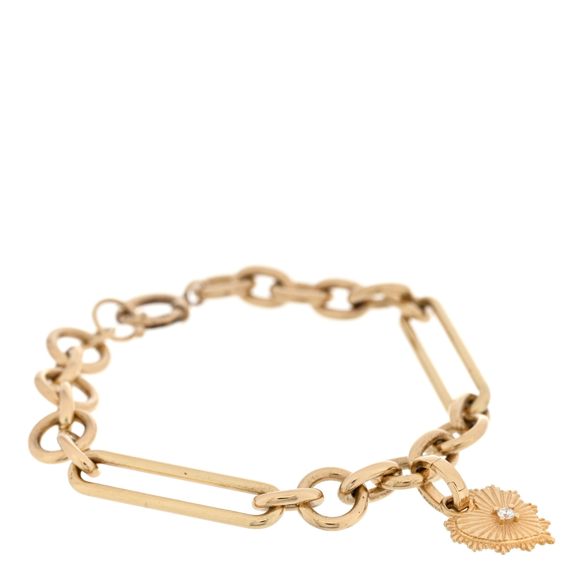 Foundrae 18K Yellow Gold Diamond Pave Star Heart Miniature Medallion Medium Mixed Midsize Clip Bracelet 1 of 5