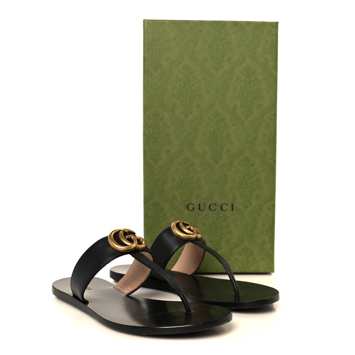 Calfskin GG Marmont Thong Sandals 36 Black