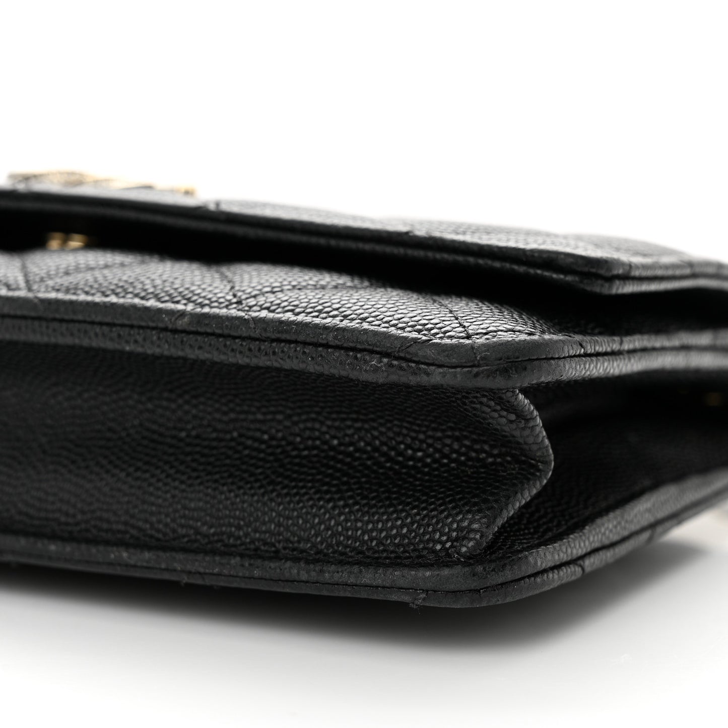 Caviar Quilted Crystal Enamel CC Wallet On Chain WOC Black
