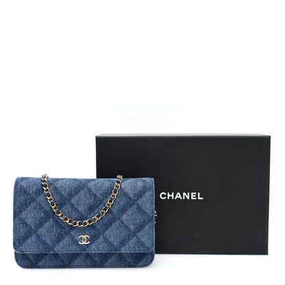 Chanel Denim Printed Wallet On Chain WOC Dark Blue 11 of 11