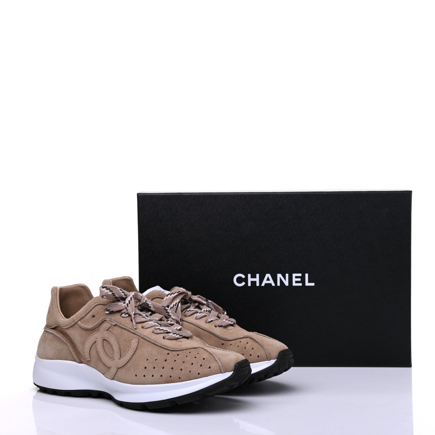 Chanel Suede Goatskin CC Sneakers 39 Dark Beige 9 of 9
