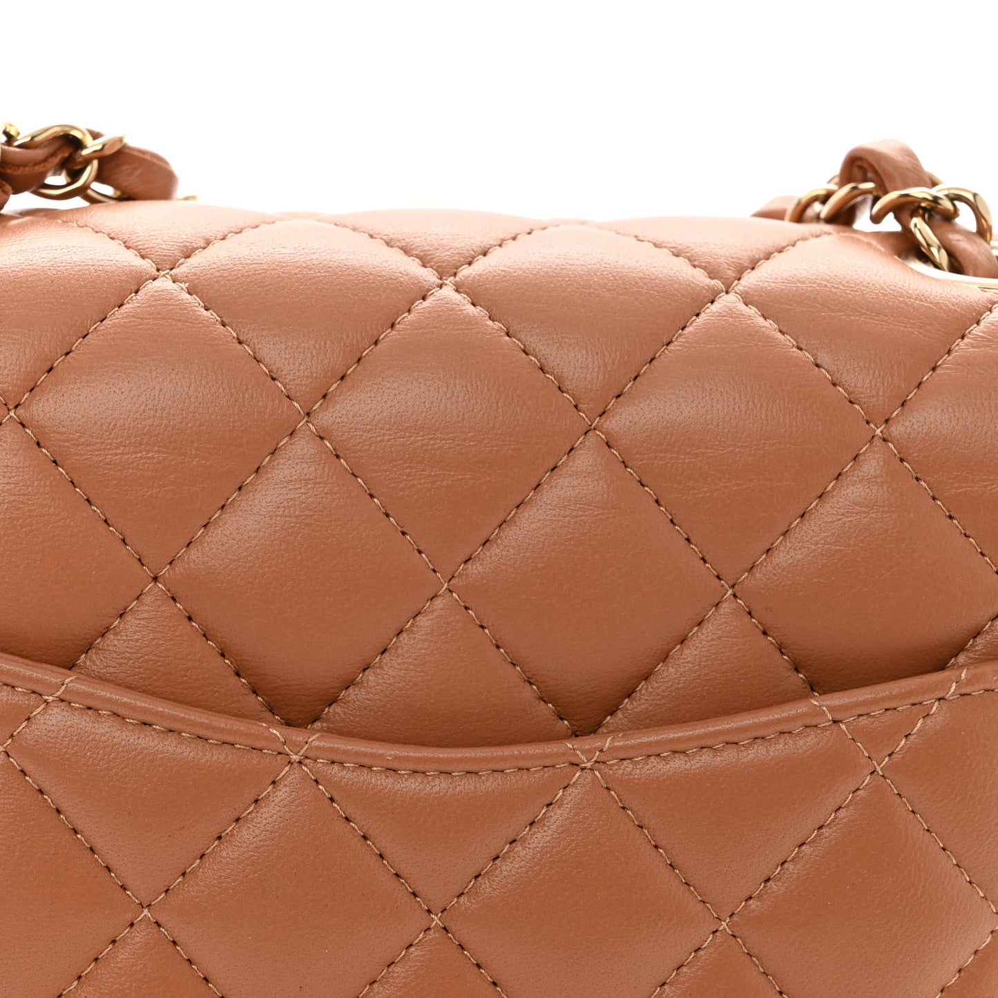 Lambskin Quilted Mini Square Flap Brown