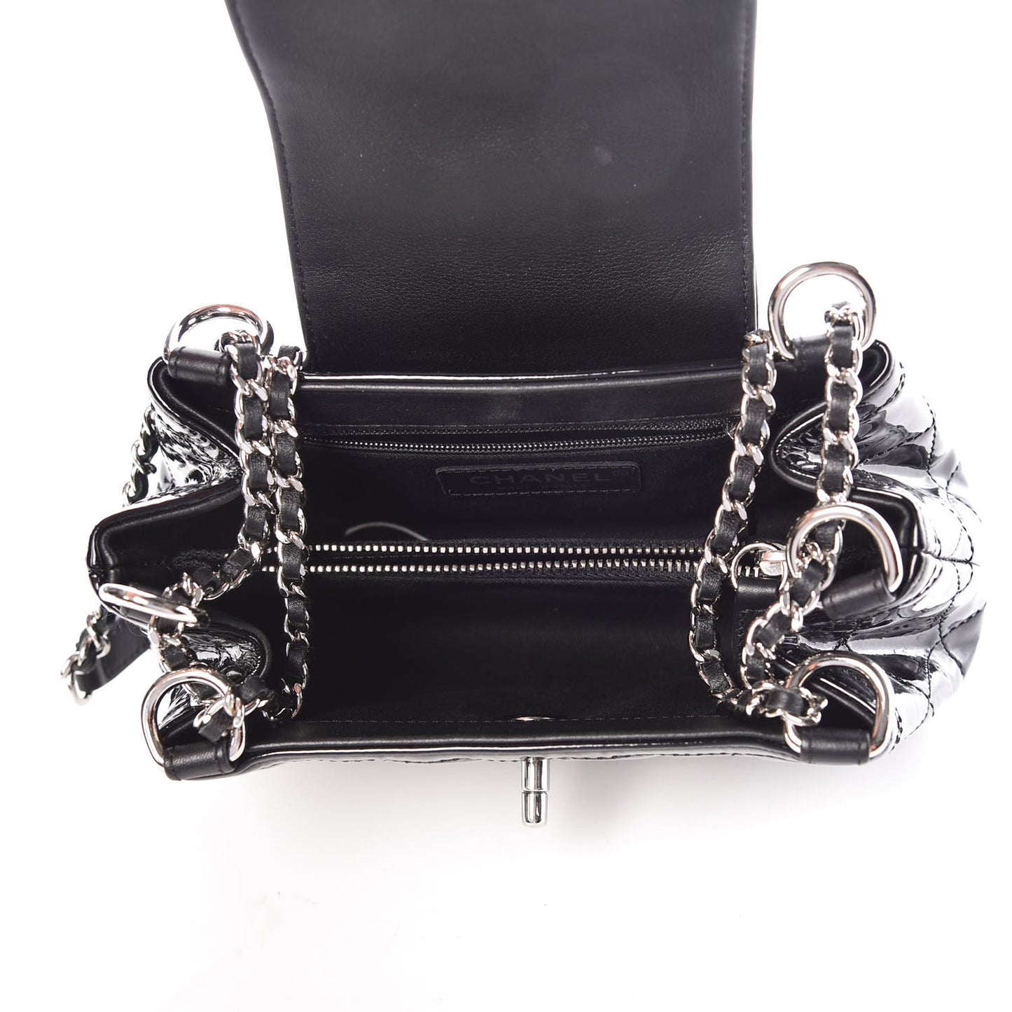 Patent Quilted Coco Shine Small Accordion Flap Black