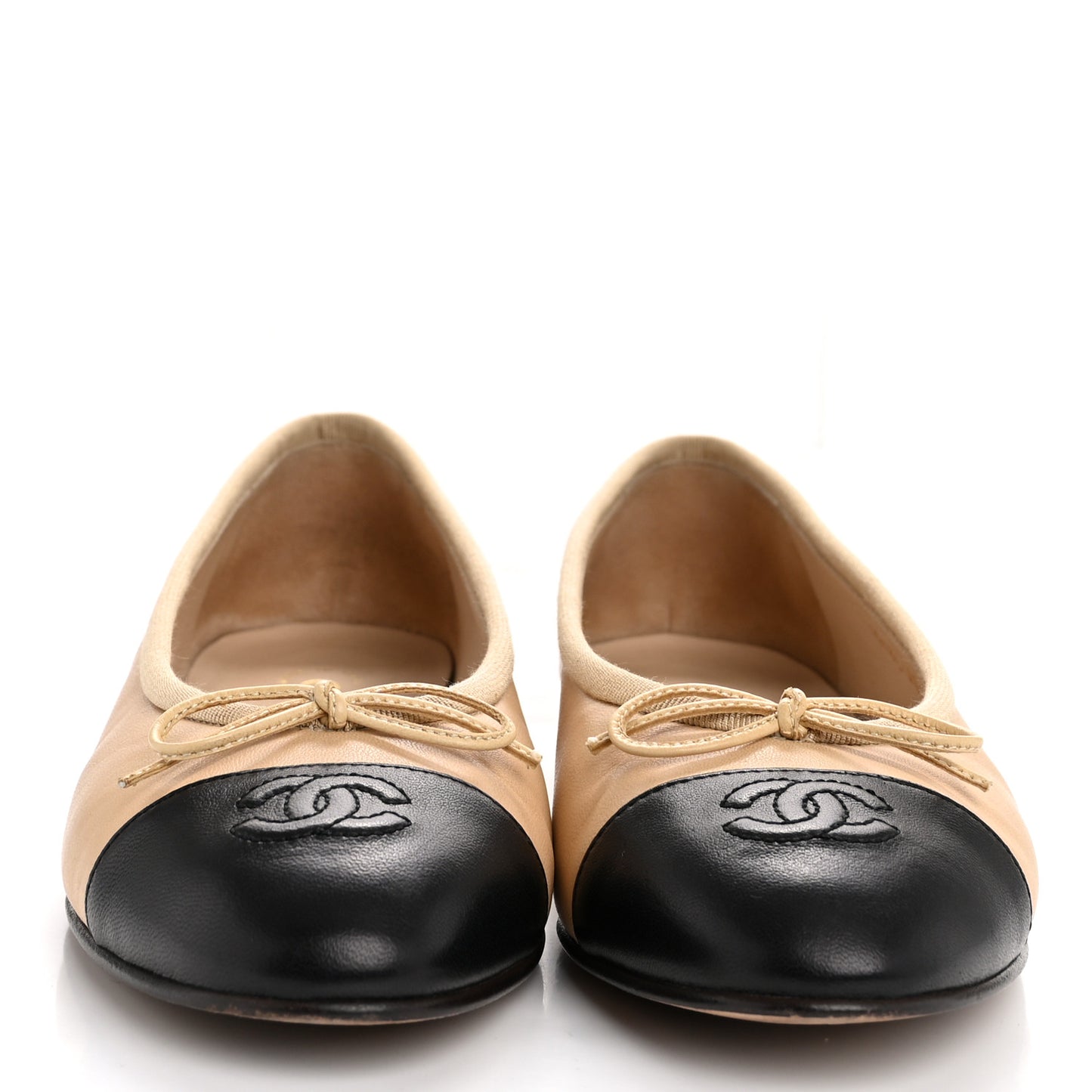 Lambskin Cap Toe CC Ballerina Flats 39 Beige Black