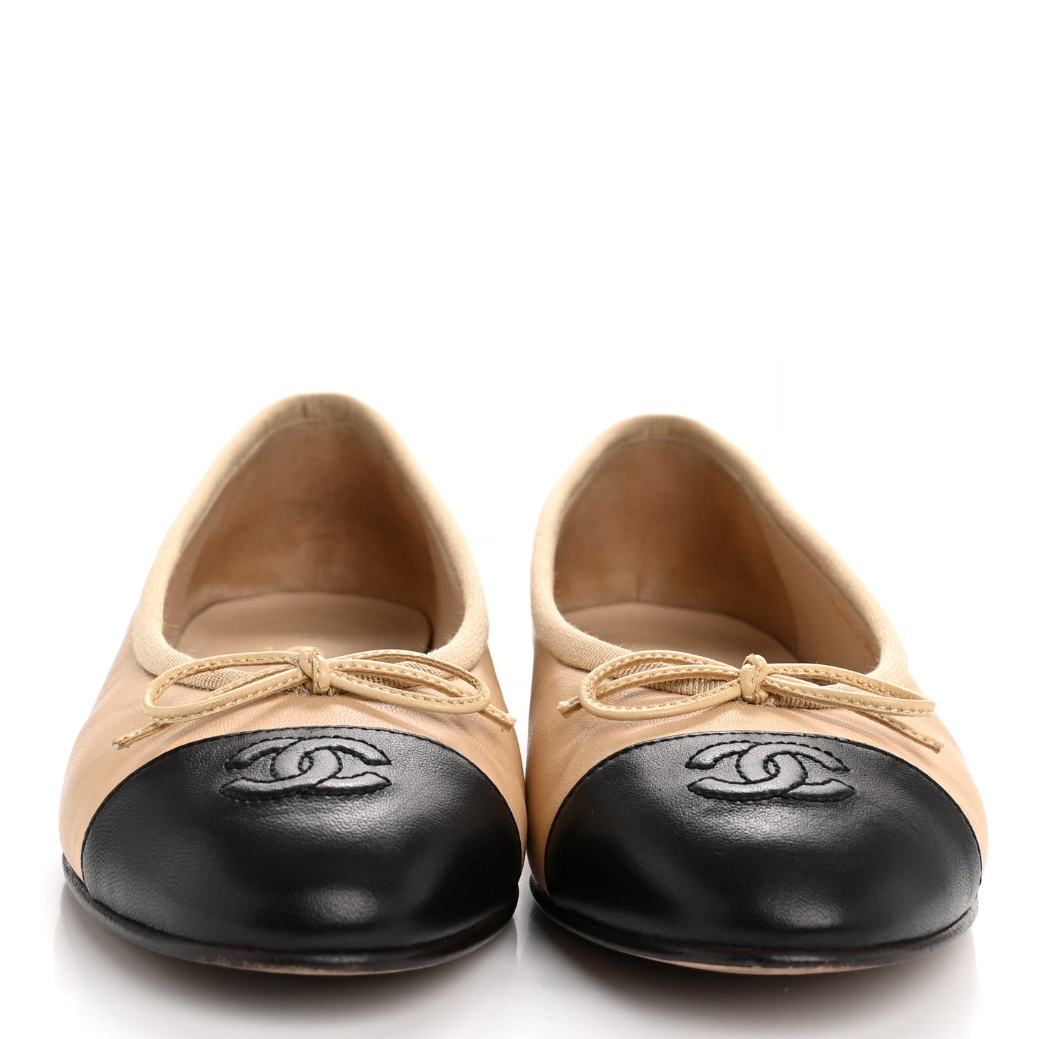 Chanel Lambskin Cap Toe CC Ballerina Flats 39 Beige Black 3 of 12