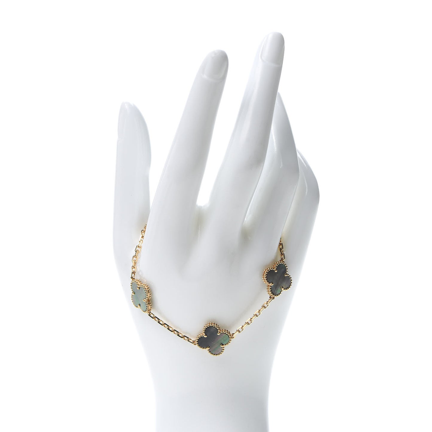 18K Yellow Gold Gray Mother of Pearl 5 Motifs Vintage Alhambra Bracelet