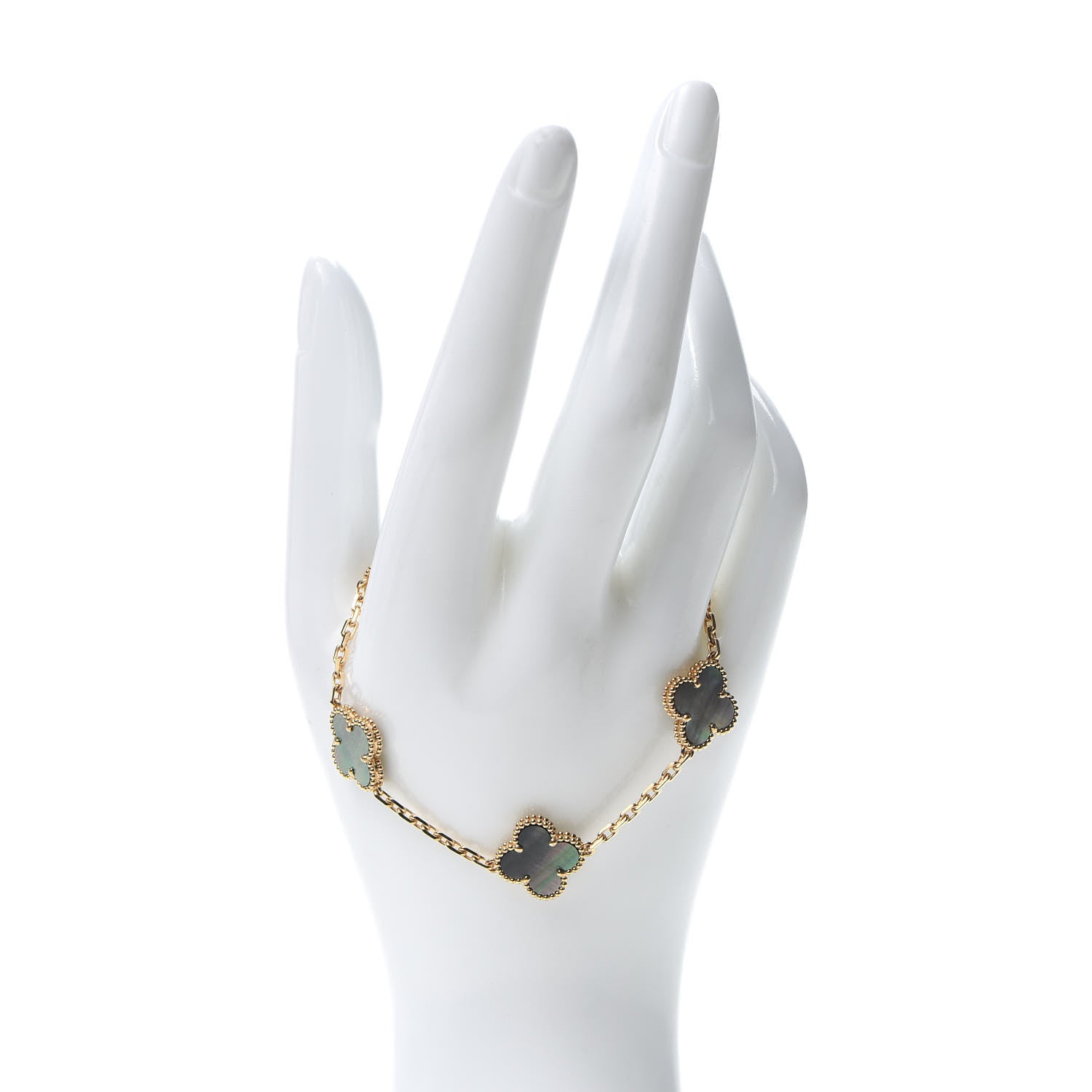 Van Cleef & Arpels 18K Yellow Gold Gray Mother of Pearl 5 Motifs Vintage Alhambra Bracelet 2 of 7