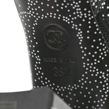 Chanel Calfskin Camellia Printed Ankle Boots 38.5 Black White 10 of 11
