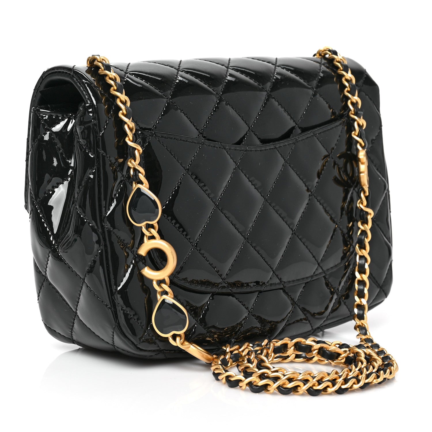 Chanel Patent Enamel Quilted Small Coco Hearts Square Flap Black 2 of 8