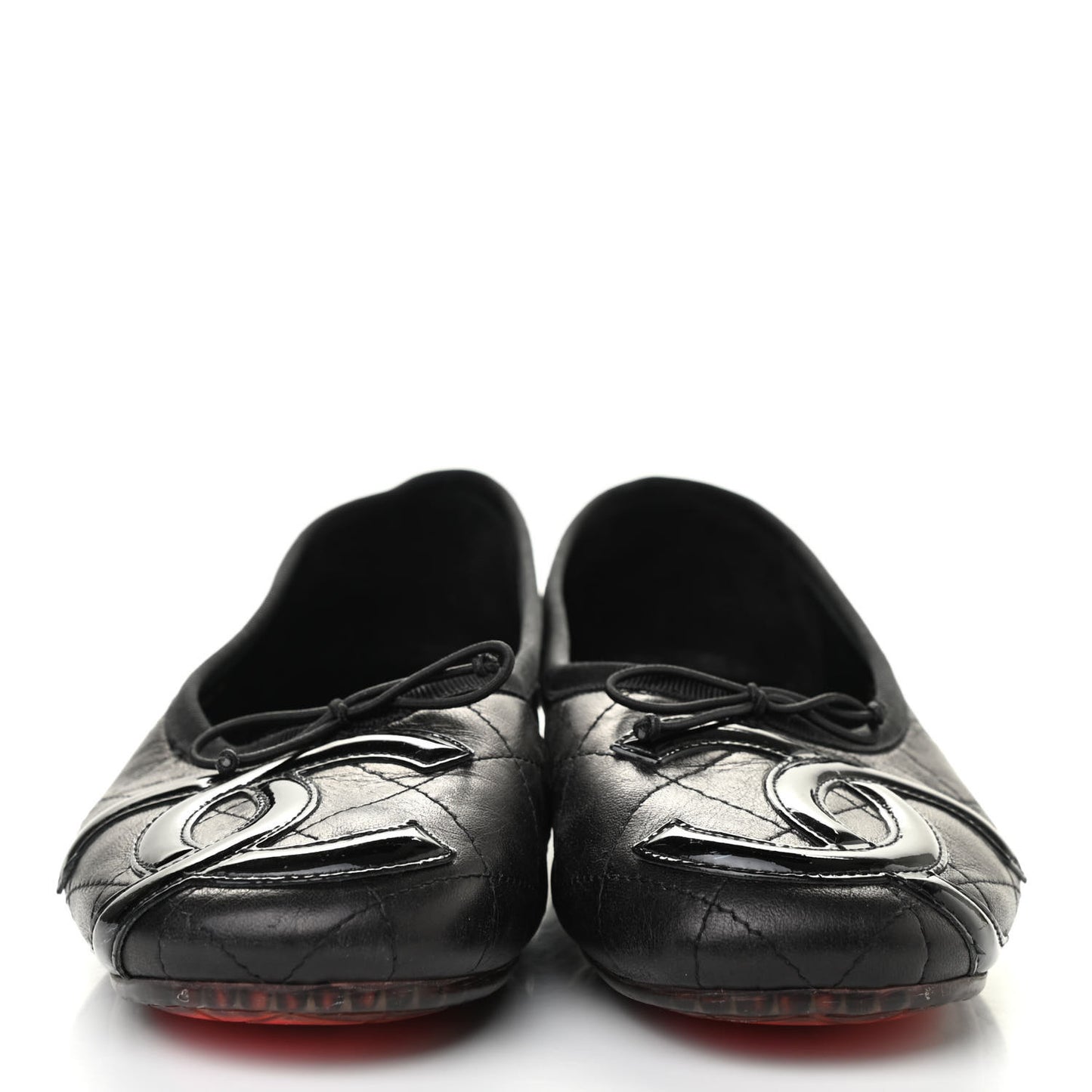Lambskin Quilted Cambon Ballerina Flats 38 Black
