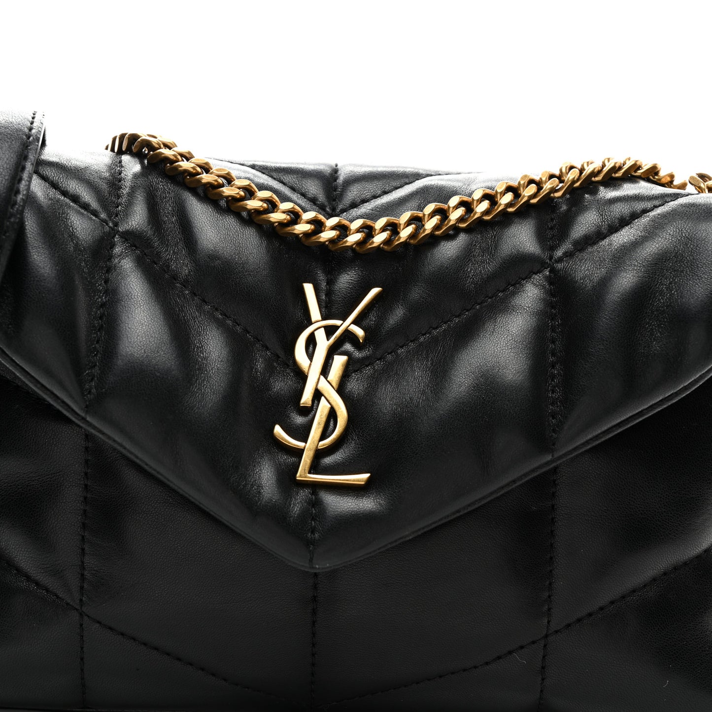 Lambskin Quilted Toy Loulou Puffer Monogram Chain Satchel Black
