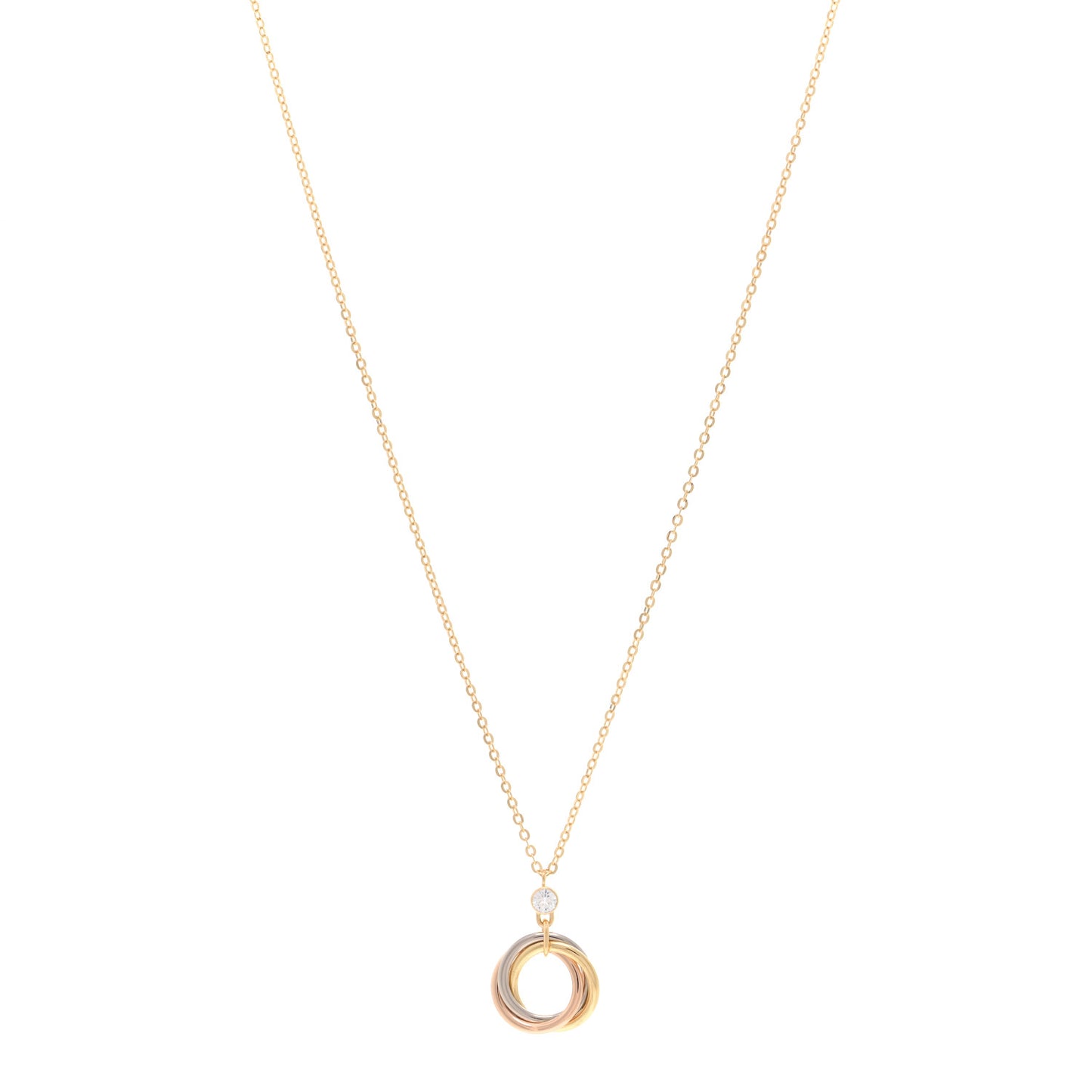 18K Pink Yellow White Gold Diamond Trinity Pendant Necklace