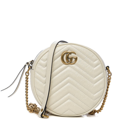 Gucci Calfskin Matelasse Mini GG Marmont Round Shoulder Bag White 1 of 9