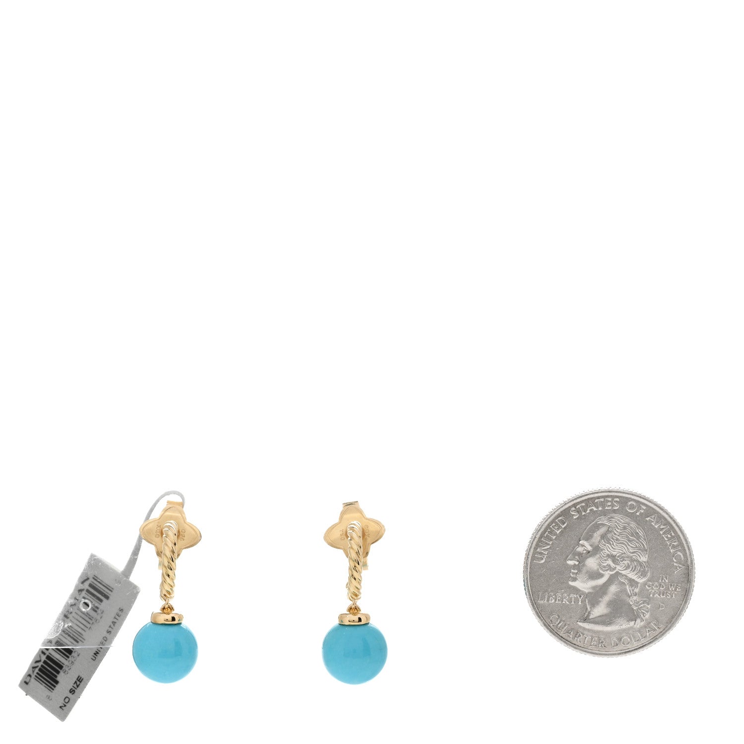 David Yurman 18K Yellow Gold Turquoise 9mm Solari Hoop Earrings 2 of 4