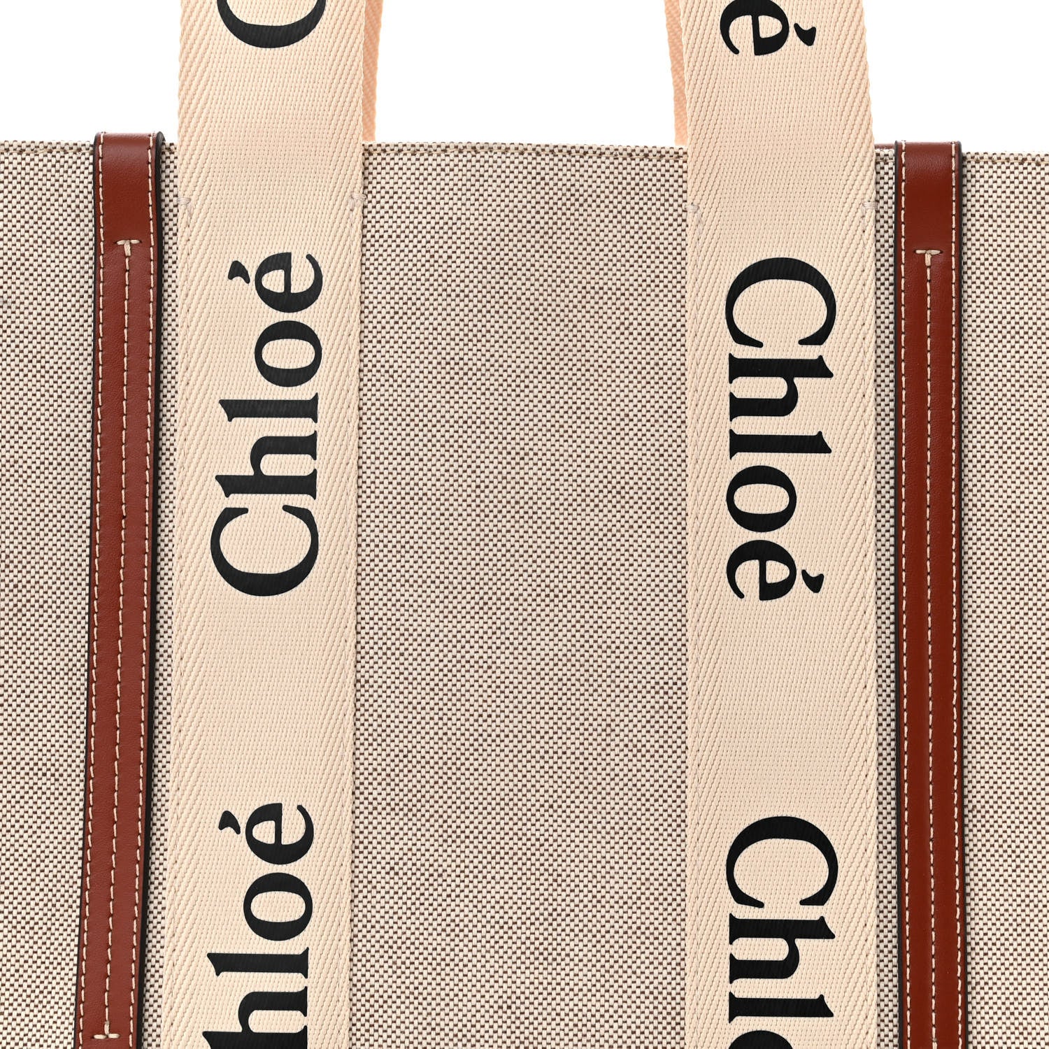 Chloe Cotton Calfskin Medium Woody Ribbon Tote White Brown 8 of 10