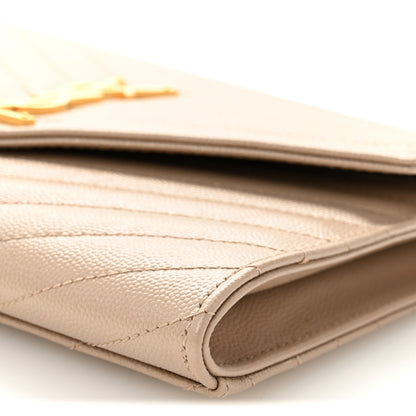 Saint Laurent Grain De Poudre Matelasse Chevron Monogram Envelope Clutch Dark Beige 10 of 11
