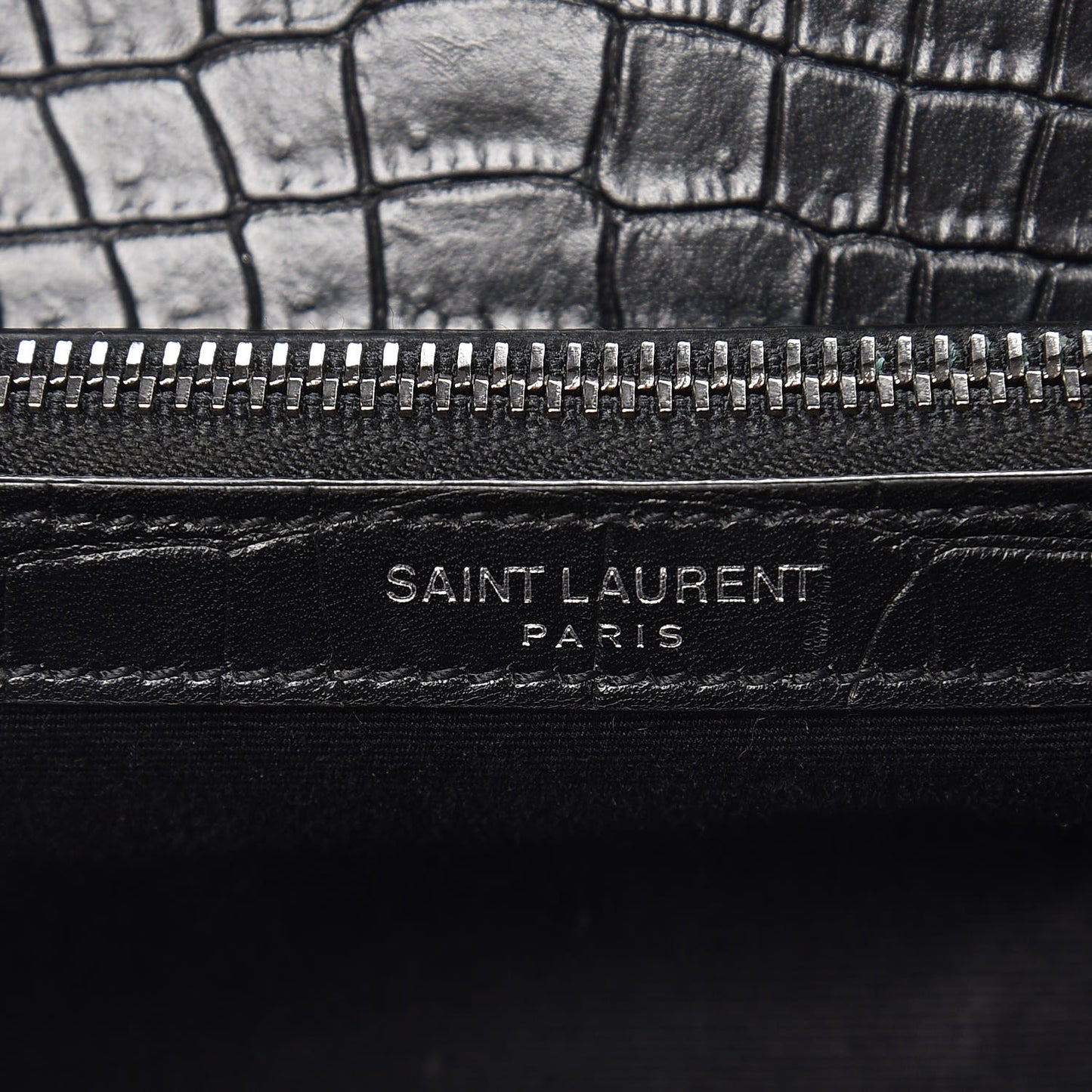 Calfskin Crocodile Embossed Medium West Hollywood Monogram Fold-Over Black