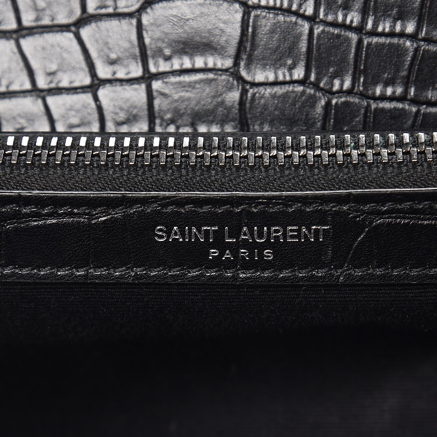 Saint Laurent Calfskin Crocodile Embossed Medium West Hollywood Monogram Fold-Over Black 6 of 8