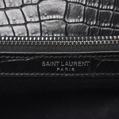 Saint Laurent Calfskin Crocodile Embossed Medium West Hollywood Monogram Fold-Over Black 6 of 8