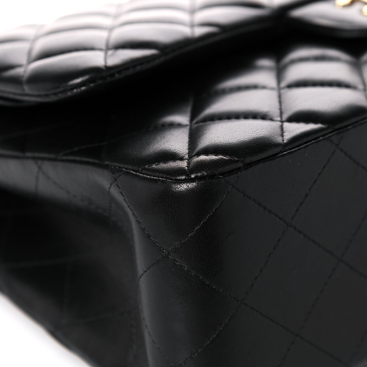 Lambskin Quilted Jumbo Double Flap Black