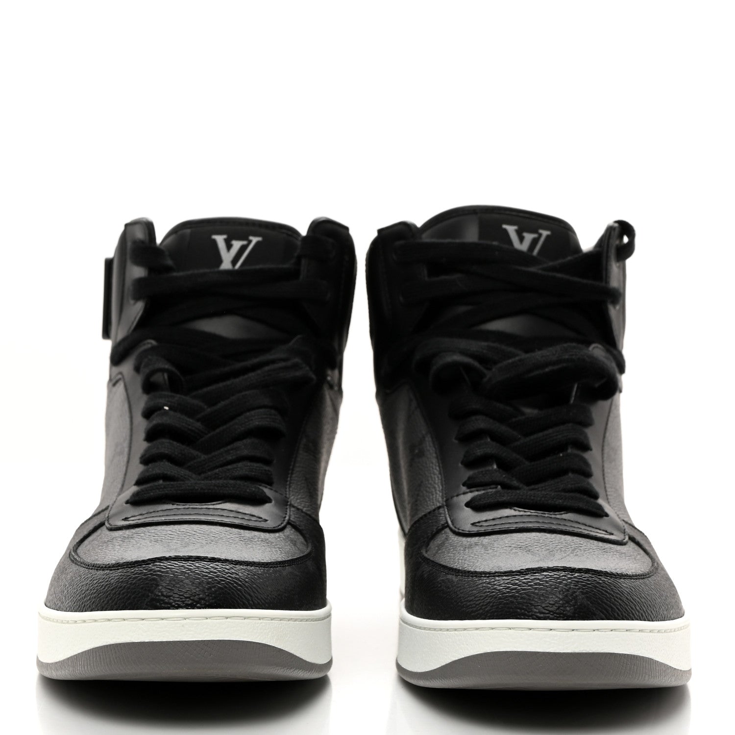 Louis Vuitton Calfskin Monogram Eclipse Mens Rivoli High Top Sneakers 10 10 Black Grey 2 of 8
