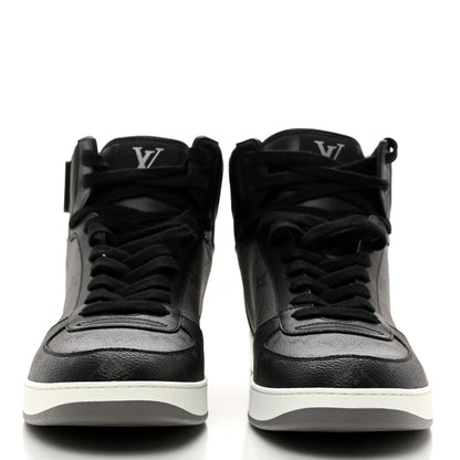 Louis Vuitton Calfskin Monogram Eclipse Mens Rivoli High Top Sneakers 10 10 Black Grey 2 of 8