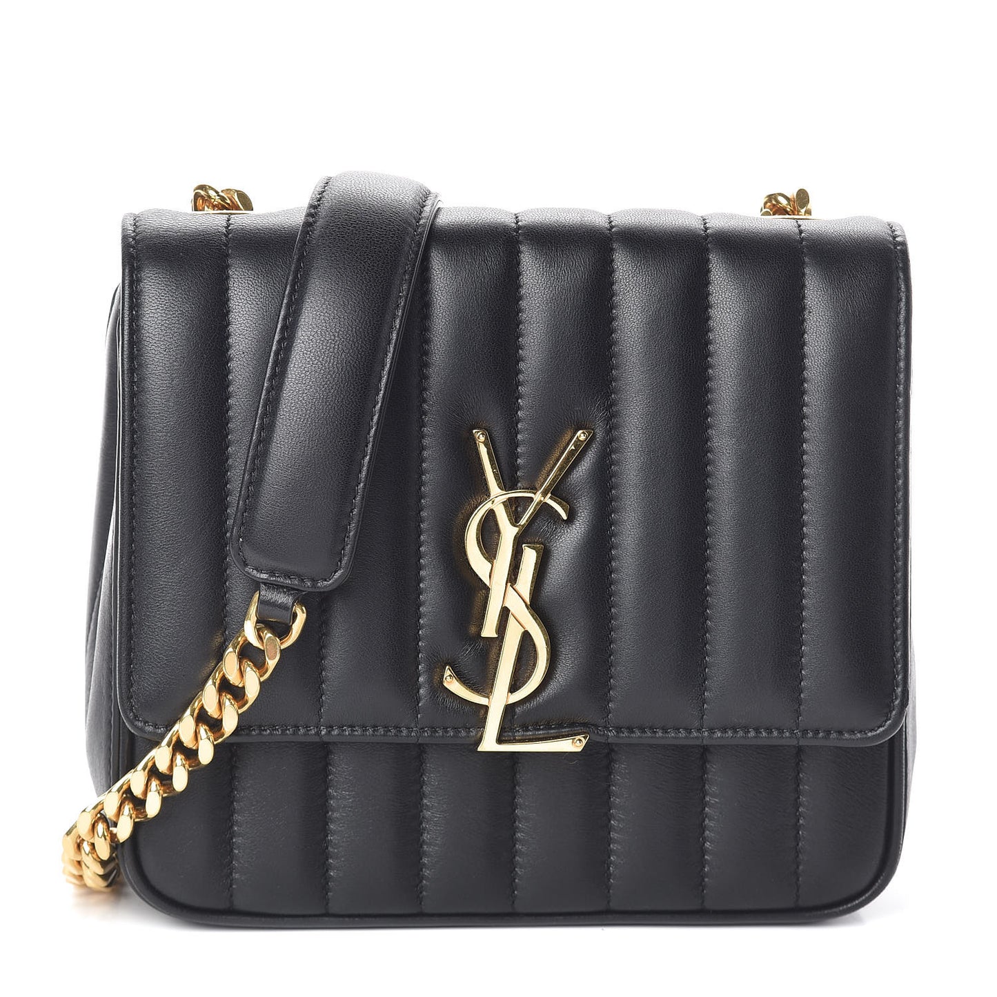 Lambskin Matelasse Monogram Medium Vicky Chain Bag Black