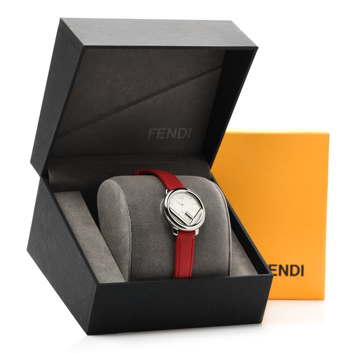 Fendi Stainless Steel Calfskin 28mm Run Away Quartz Watch Red 5 of 5