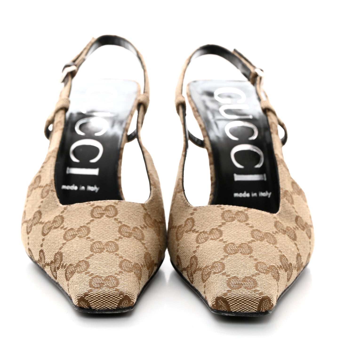 Monogram Malga Kid Square G 75mm Slingback Pumps 39 Beige Ebony New Acero
