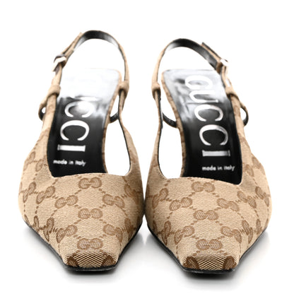 Gucci Monogram Malga Kid Square G 75mm Slingback Pumps 39 Beige Ebony New Acero 2 of 7