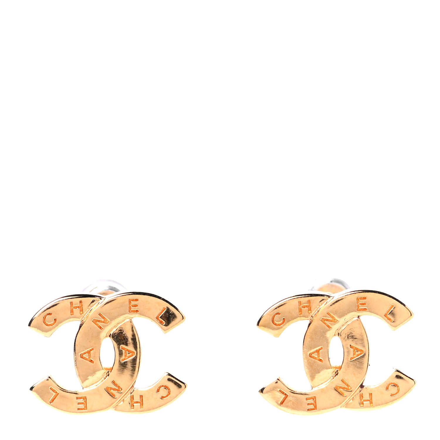 Chanel Metal CC Paris Button Stud Earrings Gold 1 of 5