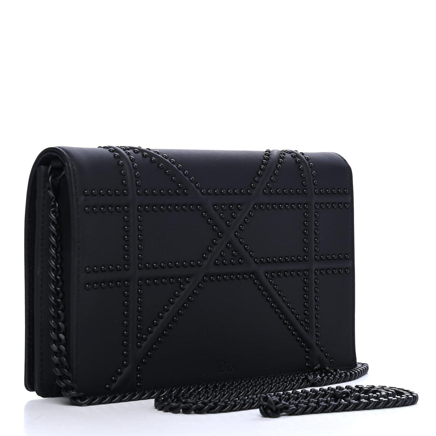 Ultra Matte Calfskin Studded Diorama Wallet on Chain Pouch Black