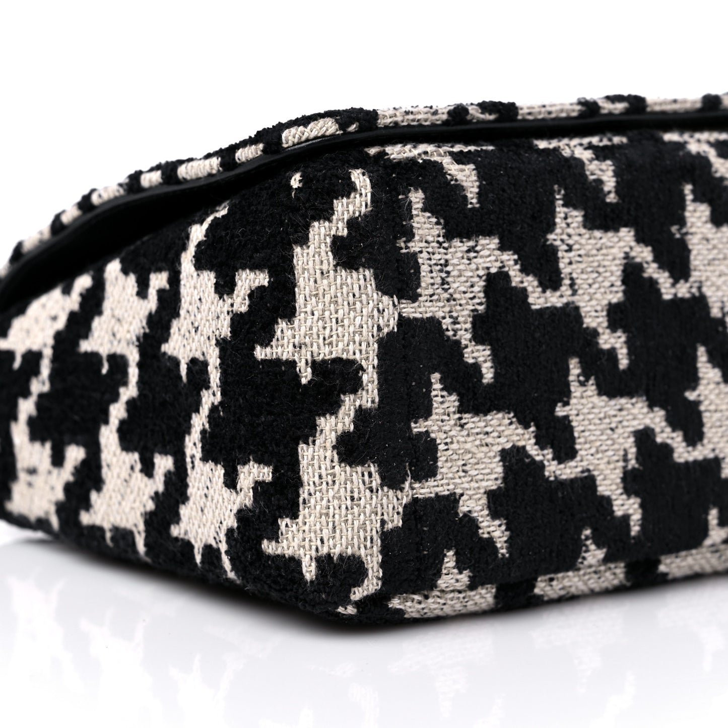 Technical Canvas Macro Houndstooth Medium Caro Bag Black White